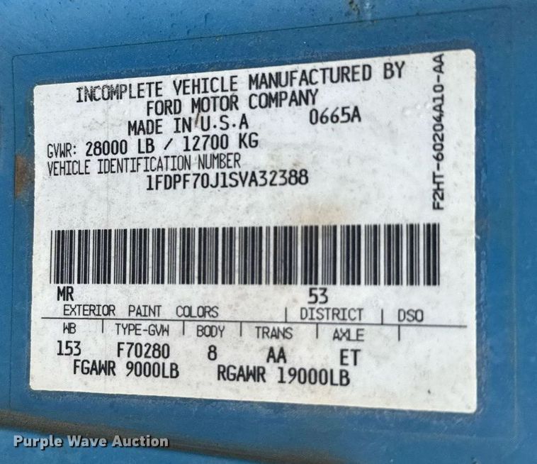 image for item ER2179 1995 Ford F700 flatbed truck