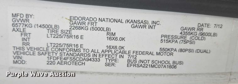 image for item ER5452 2012 Ford E450 shuttle bus