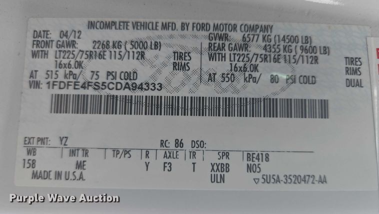 image for item ER5452 2012 Ford E450 shuttle bus