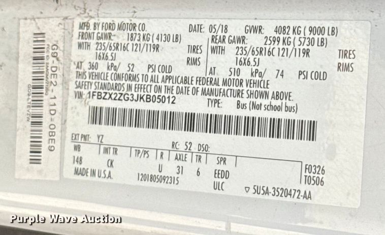 image for item HI9322 2018 Ford Transit 350 van