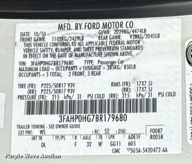 image for item HI9330 2011 Ford Fusion 