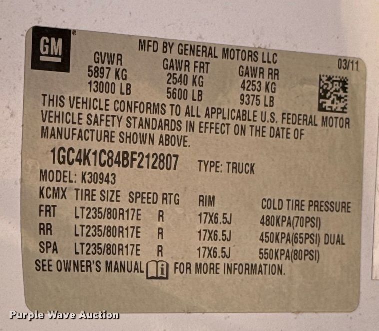 image for item HI9331 2011 Chevrolet Silverado 3500HD Crew Cab pickup truck