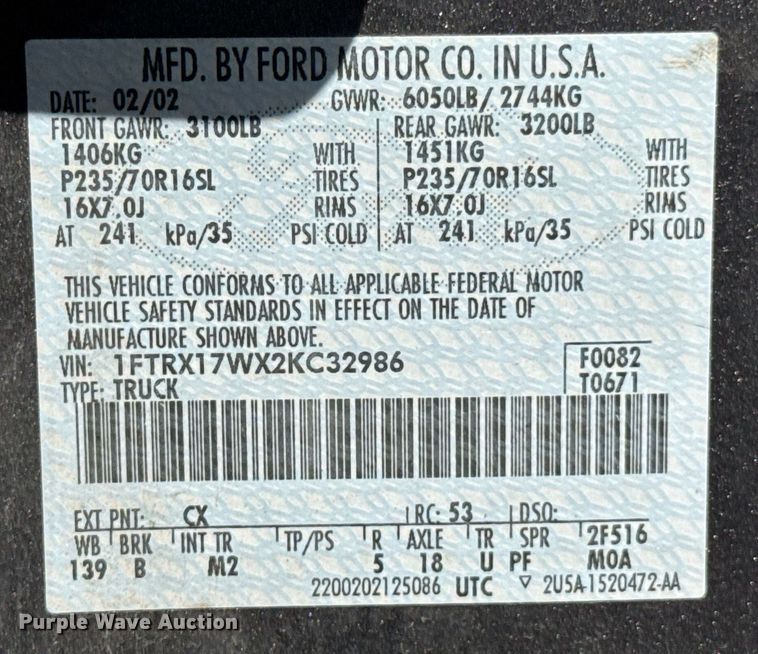 image for item NX9325 2002 Ford F150 SuperCab pickup truck