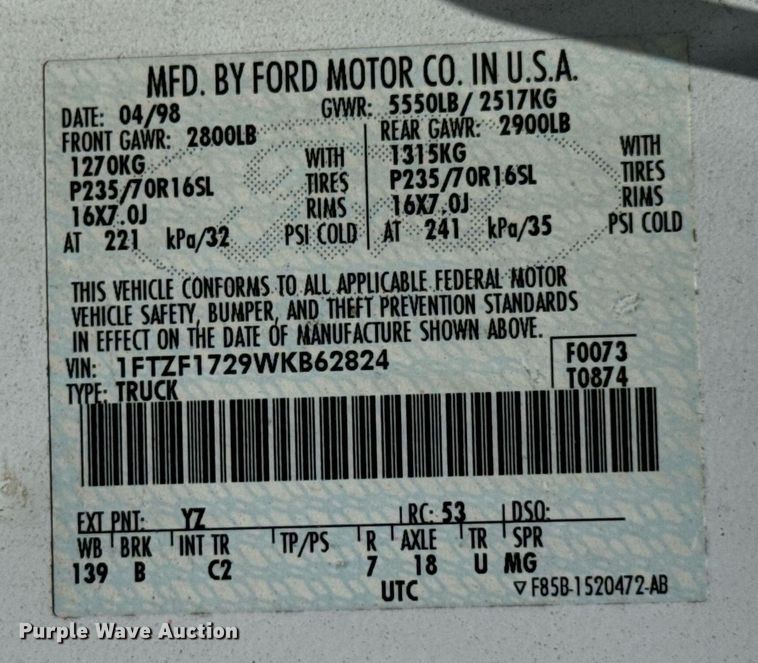 image for item NX9333 1998 Ford F150 pickup truck