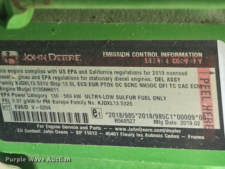 image for item DU7941 2019 John Deere S780 RWA combine