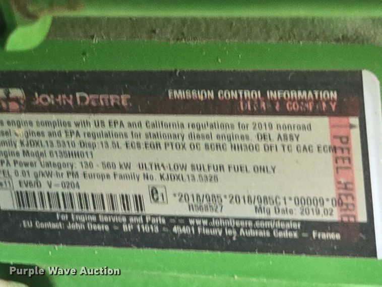 image for item DU7941 2019 John Deere S780 RWA combine