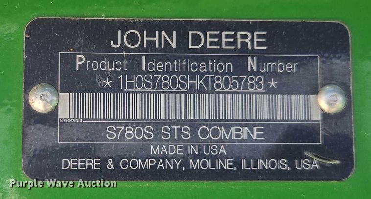 image for item DU7941 2019 John Deere S780 RWA combine