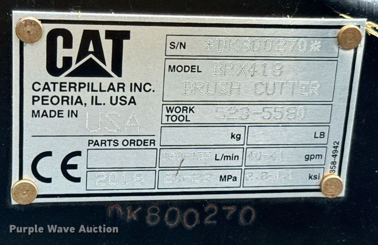 image for item DU9423 Caterpillar BRX418 skid steer rotary mower