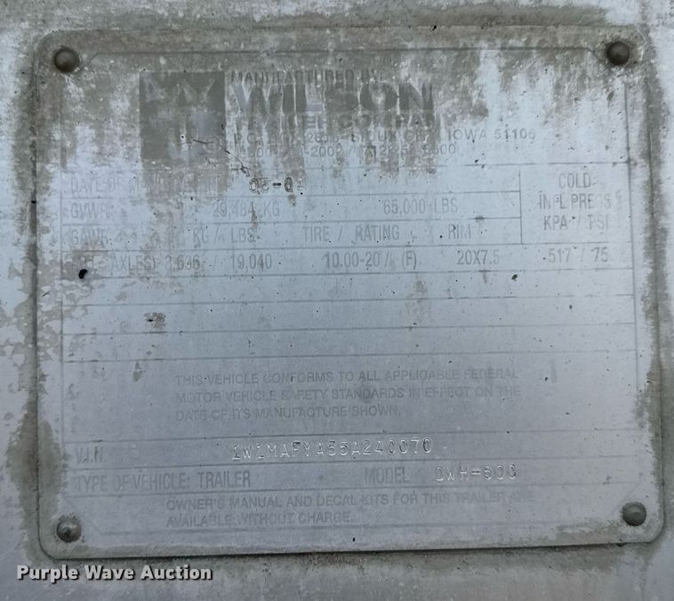 image for item DW3408 2005 Wilson DWH-500 grain trailer