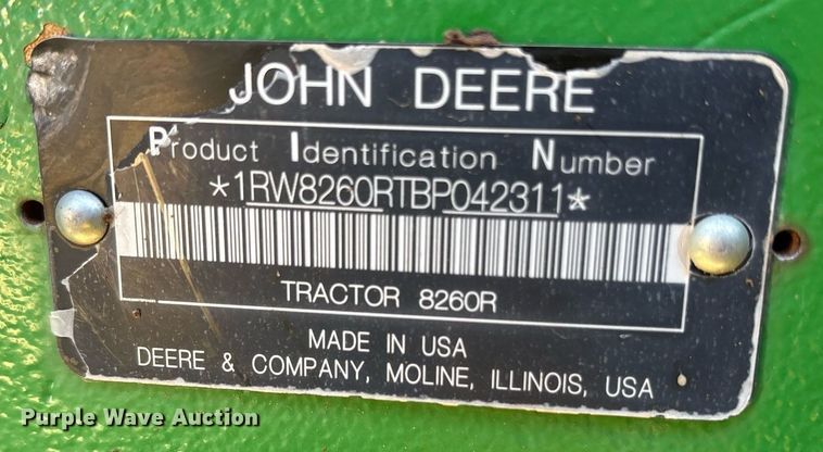 image for item DY0803 2011 John Deere 8260R MFWD tractor