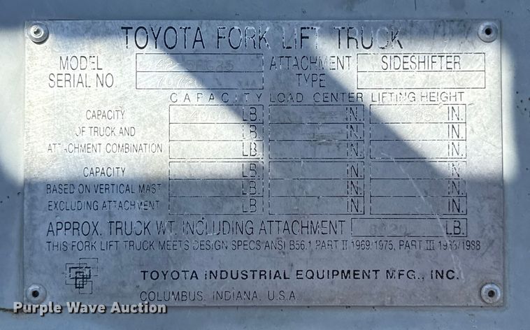 image for item DZ8785 Toyota 42-5FG25 forklift