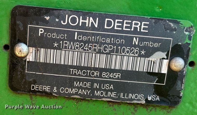 image for item EC1086 2016 John Deere 8245R MFWD tractor