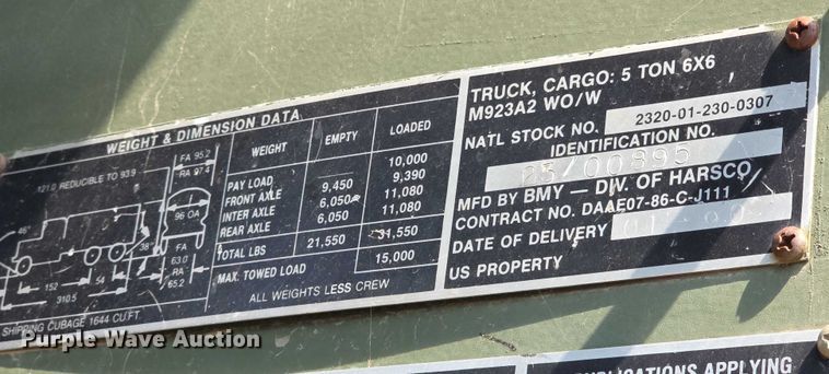 image for item EF3630 1990 BMY 5 Ton M923A2  flatbed truck