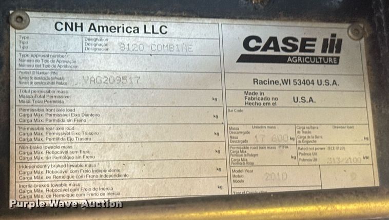 image for item ER2136 2010 Case IH 8120 combine