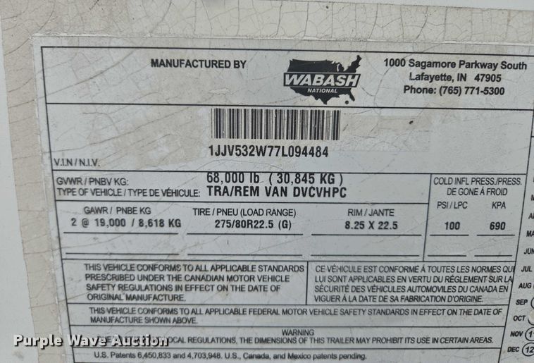 image for item DF8599 2007 Wabash DVCVHPC dry van trailer