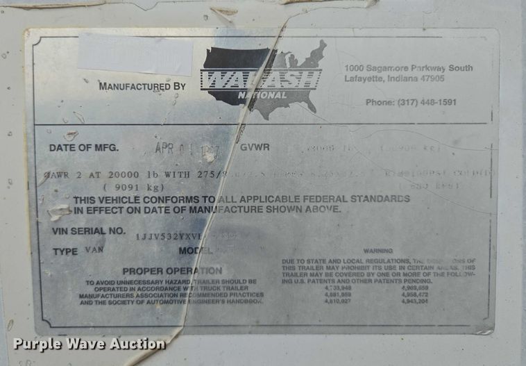 image for item DF8608 1997 Wabash dry van trailer