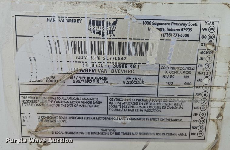 image for item DF8609 2002 Wabash DVCVHPC dry van trailer