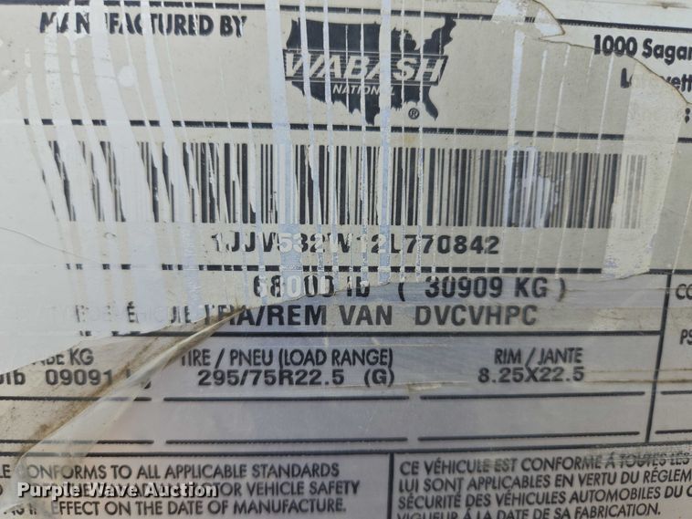 image for item DF8609 2002 Wabash DVCVHPC dry van trailer