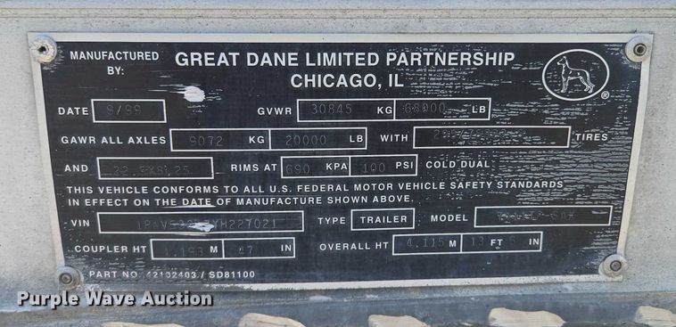 image for item DF8612 2000 Great Dane dry van trailer