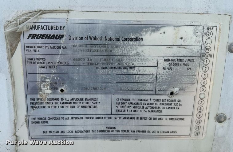 image for item DF8617 1999 Fruehuaf dry van trailer