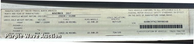 image for item DM1957 2018 Volvo VNL semi truck