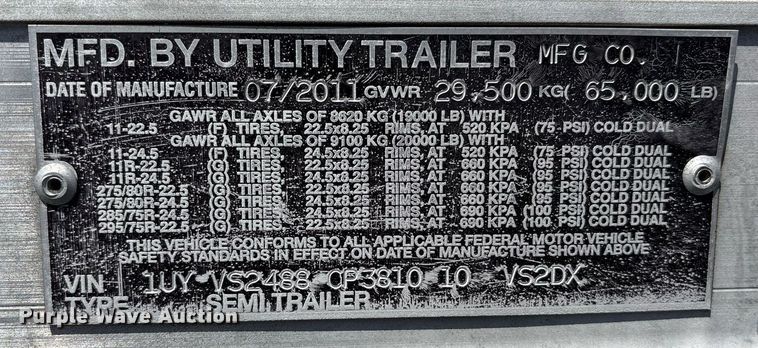 image for item DM1961 2012 Utility VS2DX dry van trailer