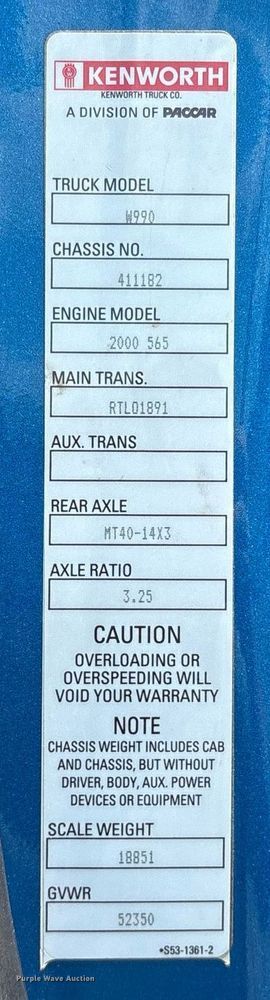 image for item DM1963 2020 Kenworth W990 semi truck