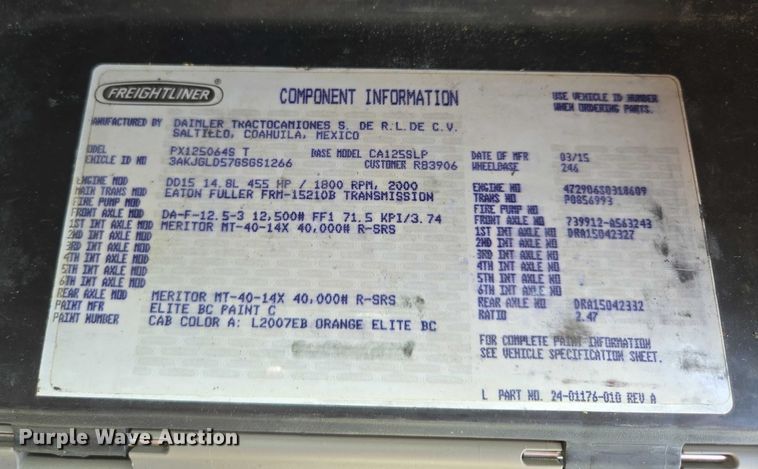 image for item DS3830 2016 Freightliner Cascadia 125 semi truck