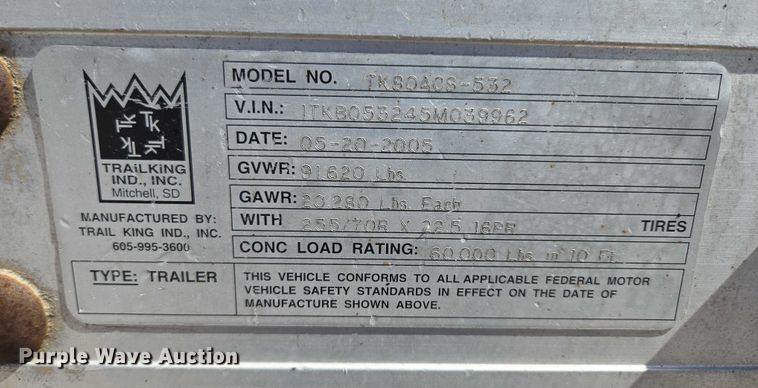 image for item DS3831 2005 Trail King IND., INC. TK80ACS-532 drop deck trailer