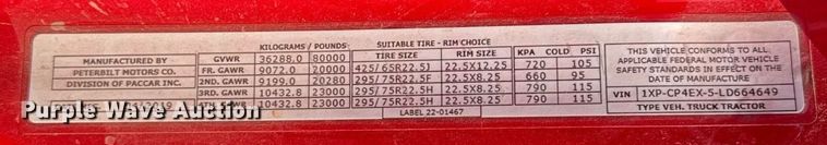 image for item DT6708 2020 Peterbilt 567 semi truck