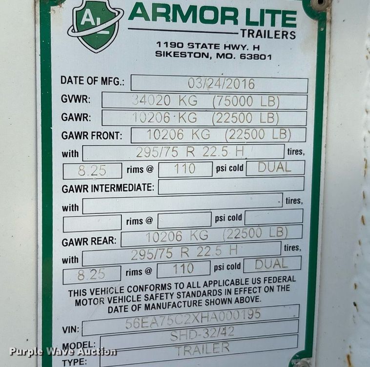 image for item DT6713 2017 Armor Lite SHD-32/42 end dump trailer