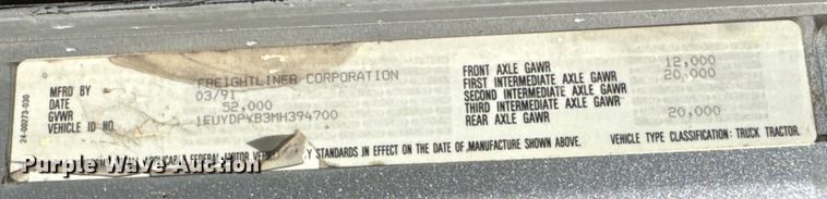 image for item DU9368 1991 Freightliner USF-1E semi truck