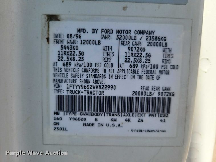 image for item DX7183 1997 Ford Aeromax semi truck