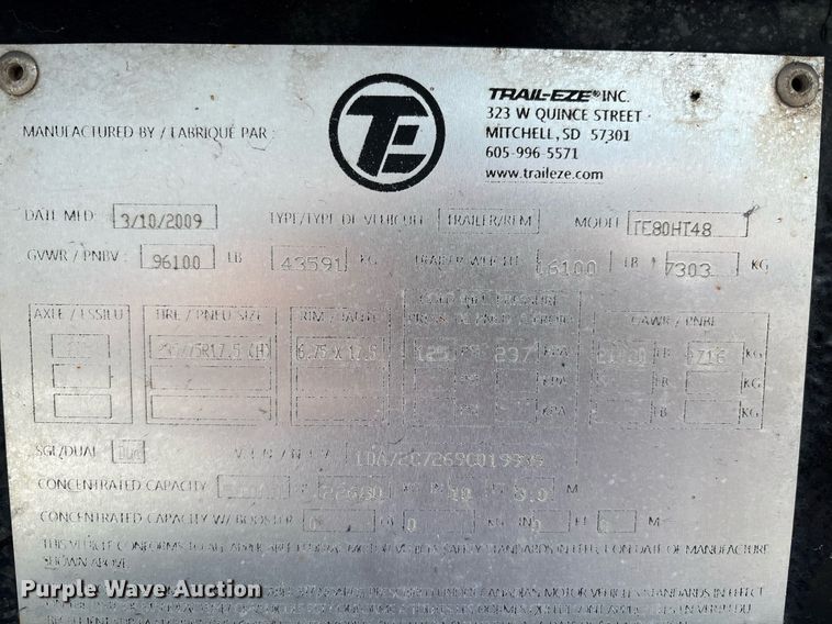 image for item DX8053 2009 Trail-EZE TE80HT48 drop deck hydraulic tail equipment trailer