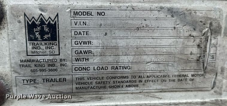 image for item DY0431 2008 Trail King TK80ACS drop deck trailer