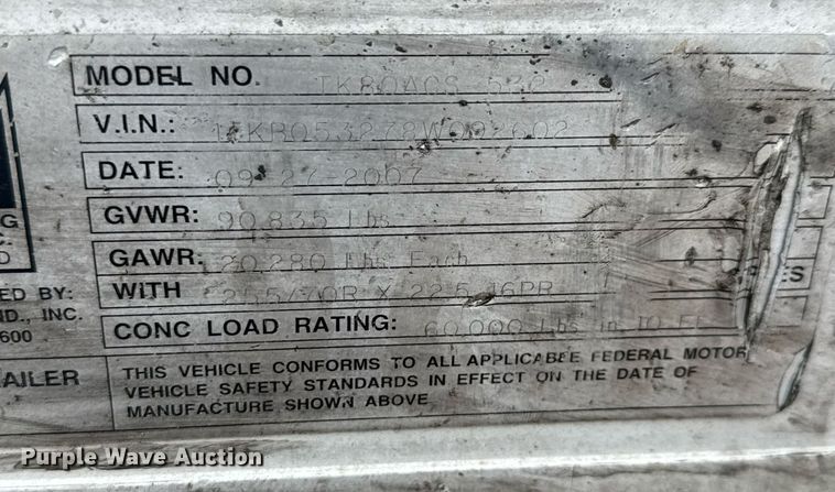 image for item DY0431 2008 Trail King TK80ACS drop deck trailer