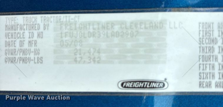 image for item DY0754 2009 Freightliner Cascadia semi truck