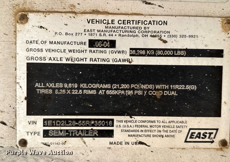 image for item DZ8746 2005 East end dump trailer