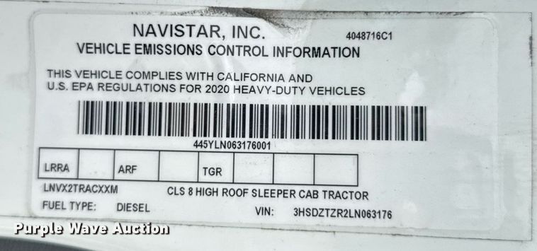 image for item EC3650 2020 International LT625 semi truck