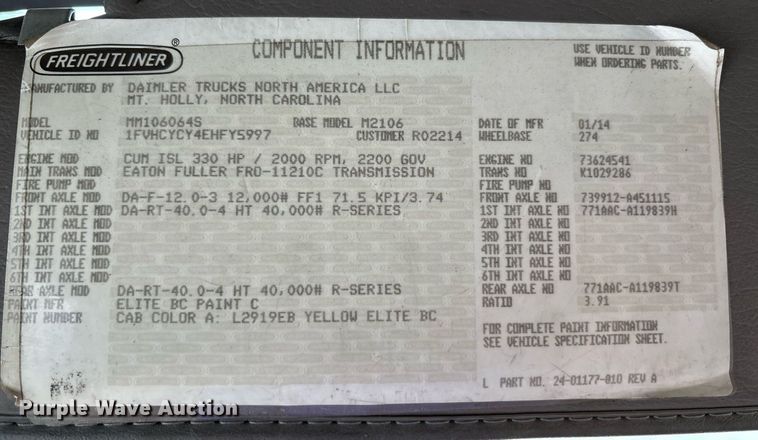 image for item EC4351 2014 Freightliner M2 106 curtain box truck