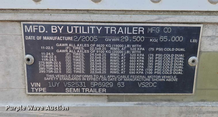 image for item EF1785 2005 Utility Trailers VS2DC dry van trailer