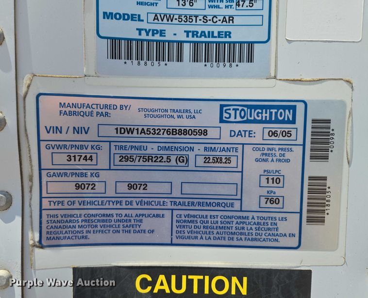 image for item EF1852 2006 Stroughton AVW-535T-S-C-AR dry van trailer