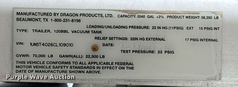 image for item EG6022 2012 Dragon Products LTD. vacuum trailer