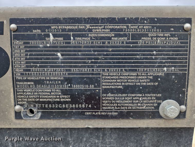 image for item EM2154 2014 Transcraft Deagle II 53x102 drop deck trailer