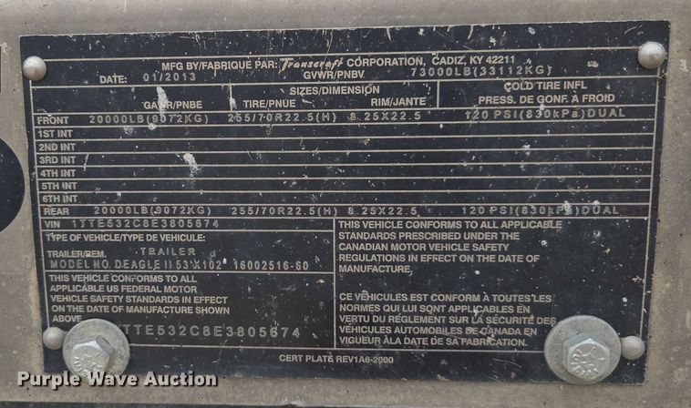 image for item EM2154 2014 Transcraft Deagle II 53x102 drop deck trailer