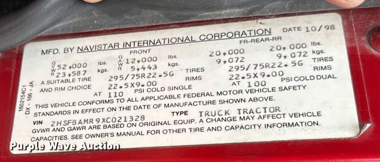 image for item EM2169 1999 International 9300 semi truck