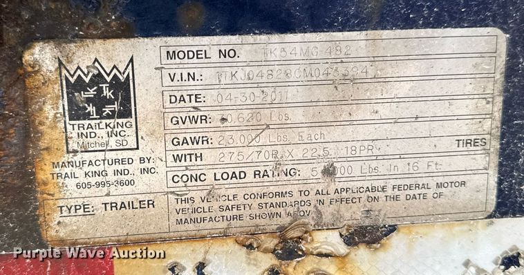 image for item EM2170 2012 Trail King TK54MG-482  lowboy equipment trailer