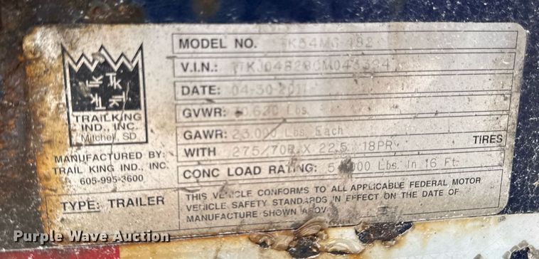 image for item EM2170 2012 Trail King TK54MG-482  lowboy equipment trailer