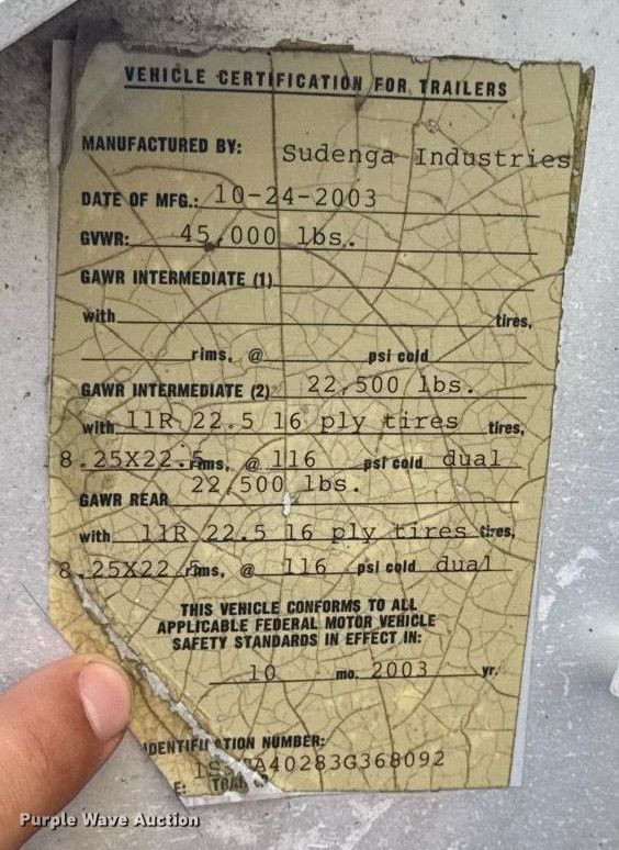 image for item EM2190 2003 Sudenga feed delivery trailer