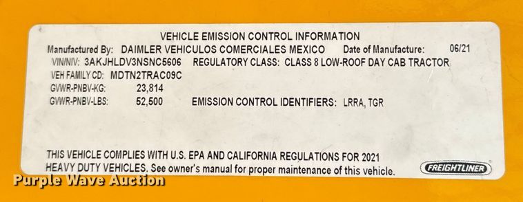 image for item EU2025 2022 Freightliner Cascadia 126 semi truck